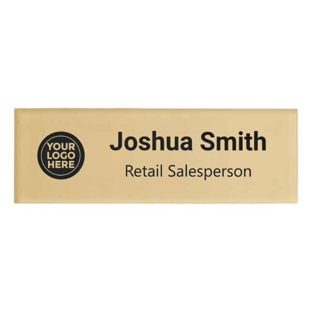 Custom Logo Employee Modern Golden Gradient Name Tag (Front)