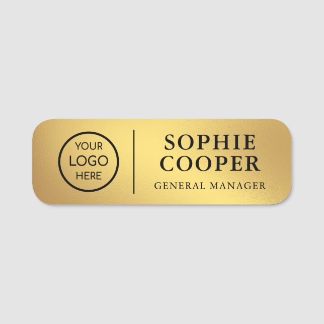 Custom Logo Employee Name Faux Gold Name Tag (Front)