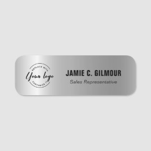 Custom Logo Employee Name Faux Silver Magnetic Tag