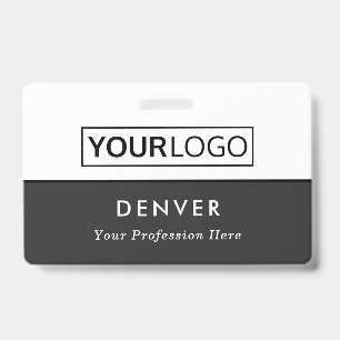 Custom logo employee name title grey and white id badge