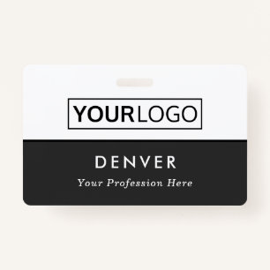 Custom logo employee name title grey and white id badge