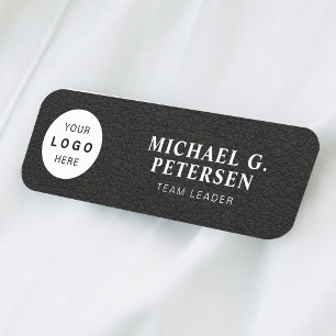 Custom logo employee name title leather magnetic tag