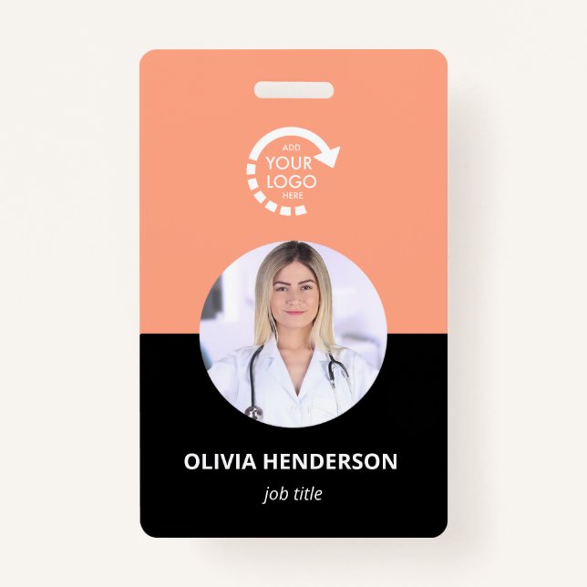 Custom Logo Employee Photo ID | Peachy Coral Badge (Front)