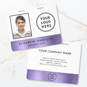 Custom Logo Employee Photo ID Purple Badge