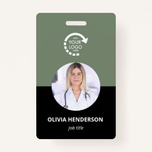 Custom Logo Employee Photo ID Sage Green Badge
