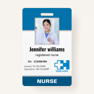 Custom Logo Employee Photo Name Nurse elegant ID  Badge