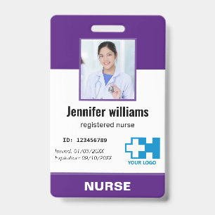 Custom Logo Employee Photo Name Nurse purple  Badge