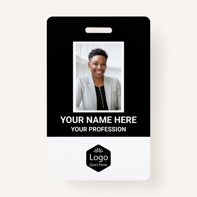 Custom Logo Employee Photo Personalized Black Badge (Front)