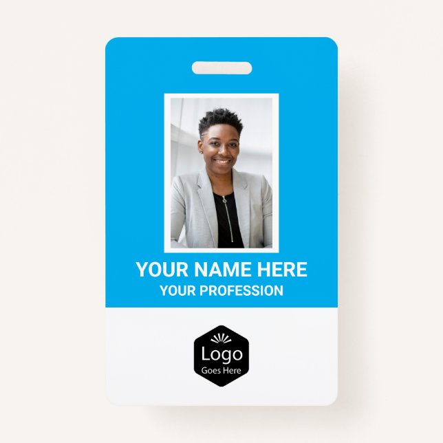 Custom Logo Employee Photo Personalized Blue Badge (Front)