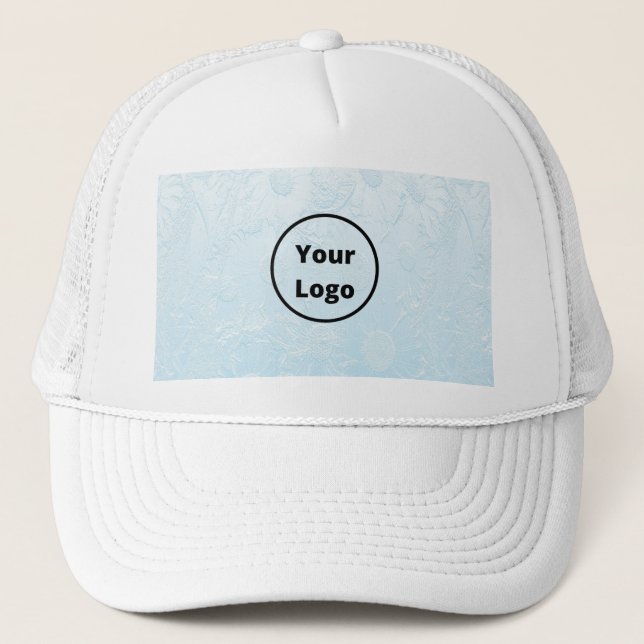 Custom logo engraved blue floral trucker hat (Front)