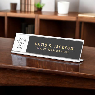 Custom Logo Executive Black Gold Professional Desk Name Plate