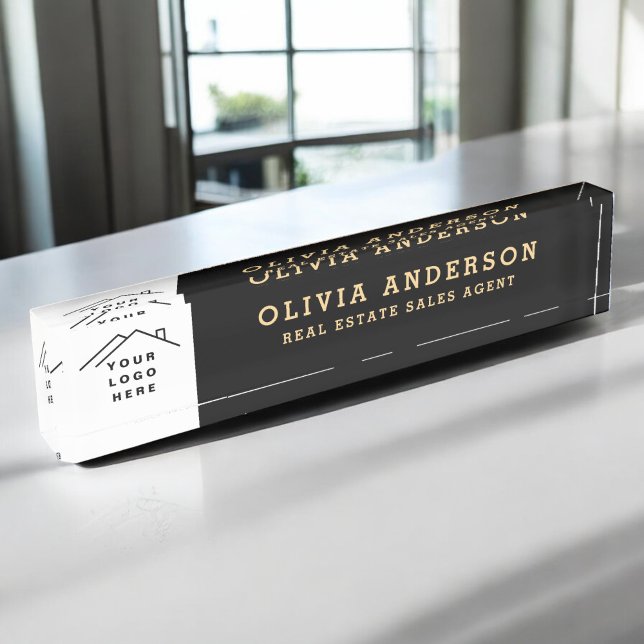 Custom Logo Executive Black Gold Professional Nameplate (Creator Uploaded)
