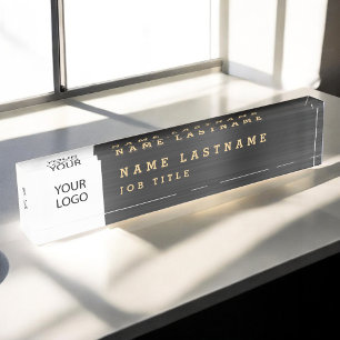 Custom Logo Executive Black Gold Professional Nameplate