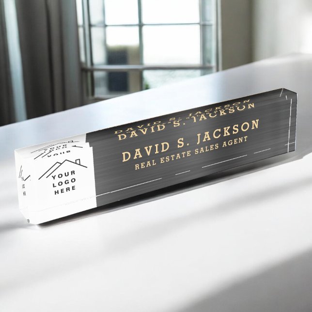 Custom Logo Executive Black Gold Professional Nameplate (Creator Uploaded)