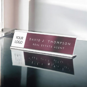 Custom Logo Executive Burgundy Professional Desk Name Plate