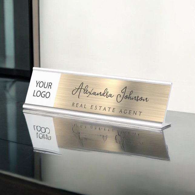 Custom Logo Executive Gold Professional Desk Name Plate (Creator Uploaded)