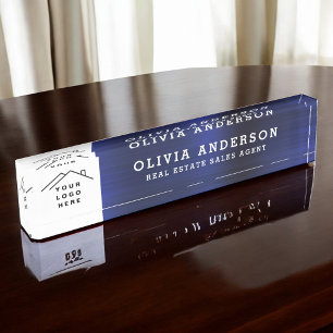 Custom Logo Executive Navy Blue Professional Nameplate