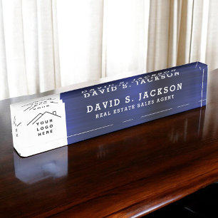 Custom Logo Executive Navy Blue Professional Nameplate