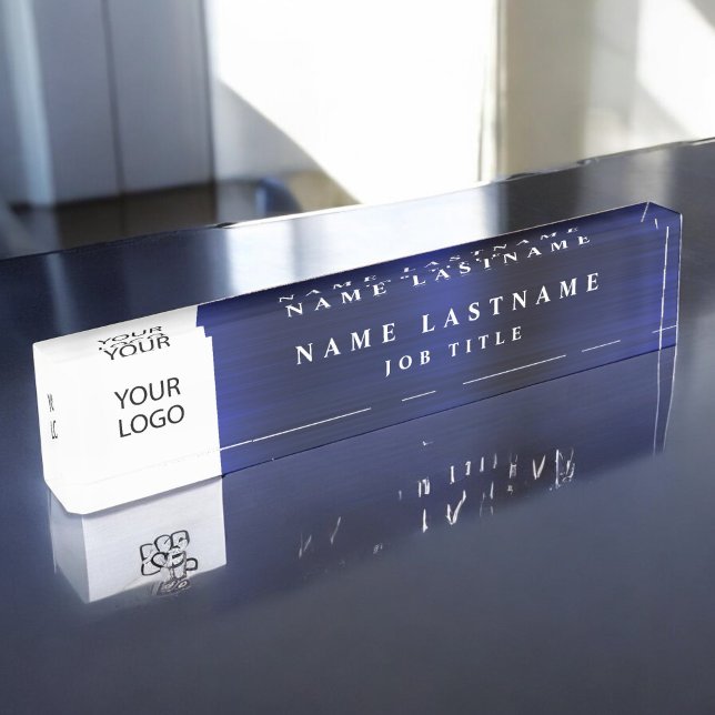 Custom Logo Executive Navy Blue Professional Nameplate (Creator Uploaded)