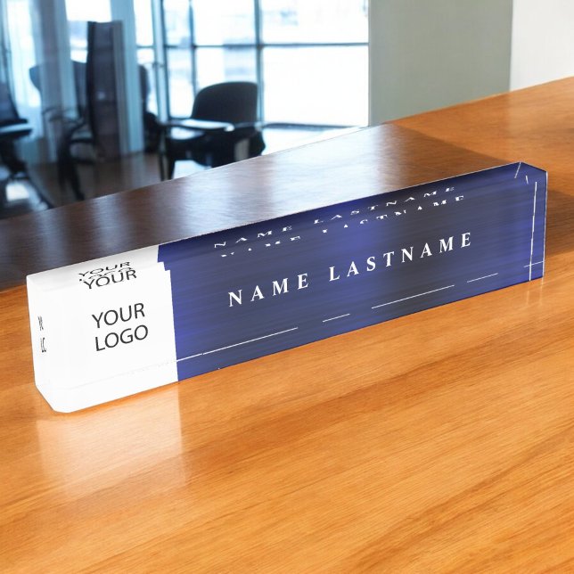 Custom Logo Executive Navy Blue Professional Nameplate (Creator Uploaded)