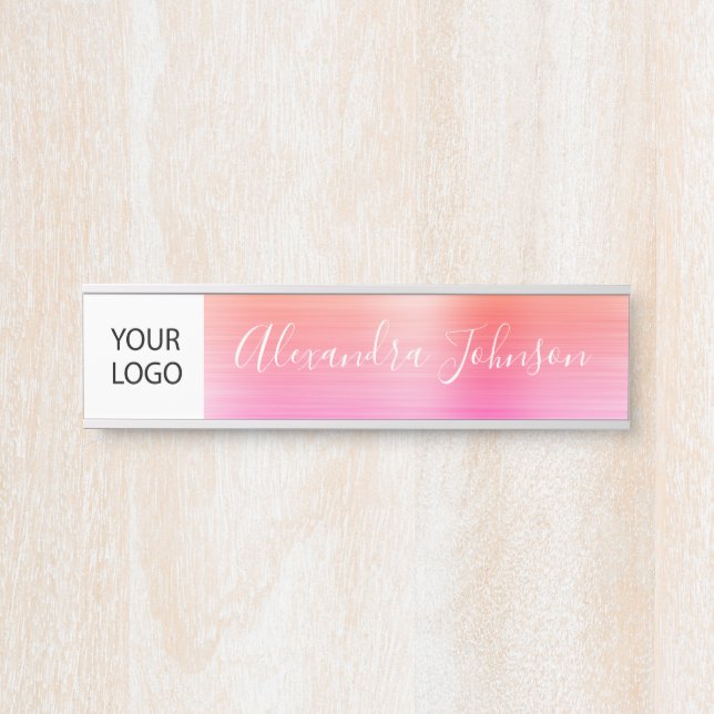 Custom Logo Executive Orange Pink Professional Door Sign (Front)