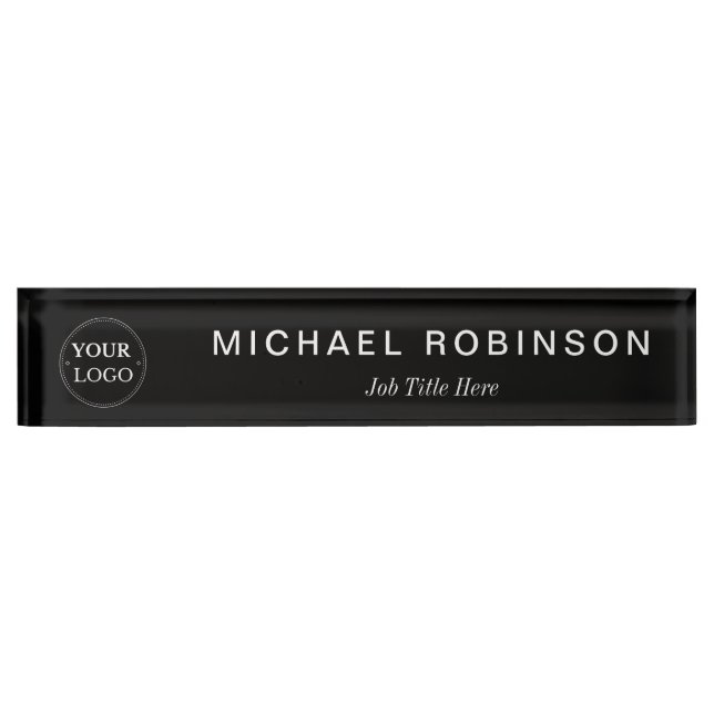 Custom Logo Executive Professional Black Nameplate (Front)