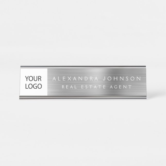 Custom Logo Executive Silver Professional Desk Name Plate (Front)