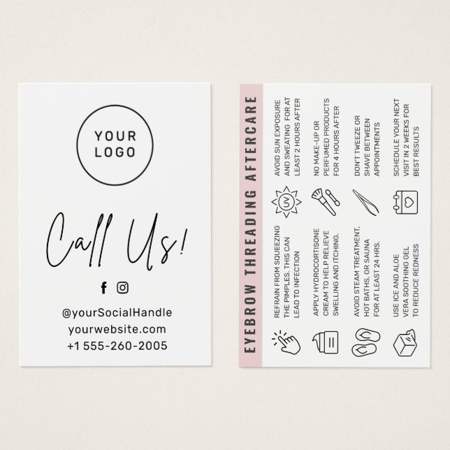 Custom Logo Eyebrow Threading Aftercare Card  (Front & Back)