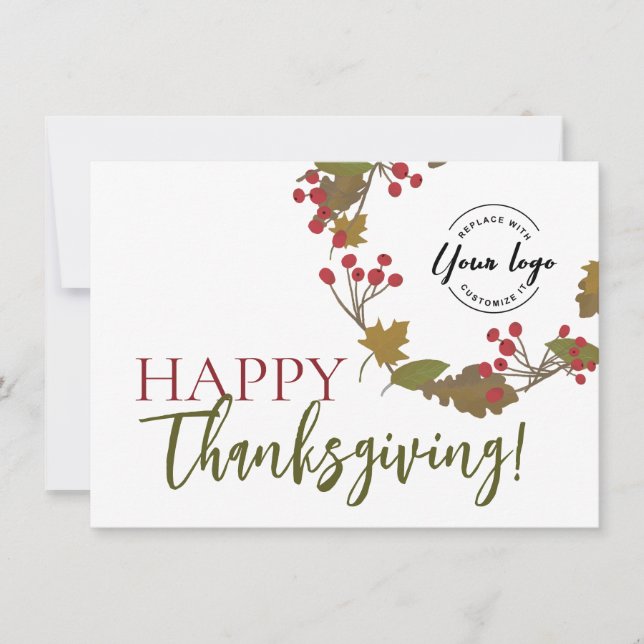 Custom logo Fall leaves Happy Thanksgiving  Holiday Card (Front)