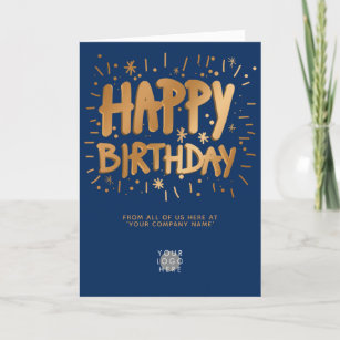 Custom Logo Faux Gold Fun Happy Birthday Navy Blue Card