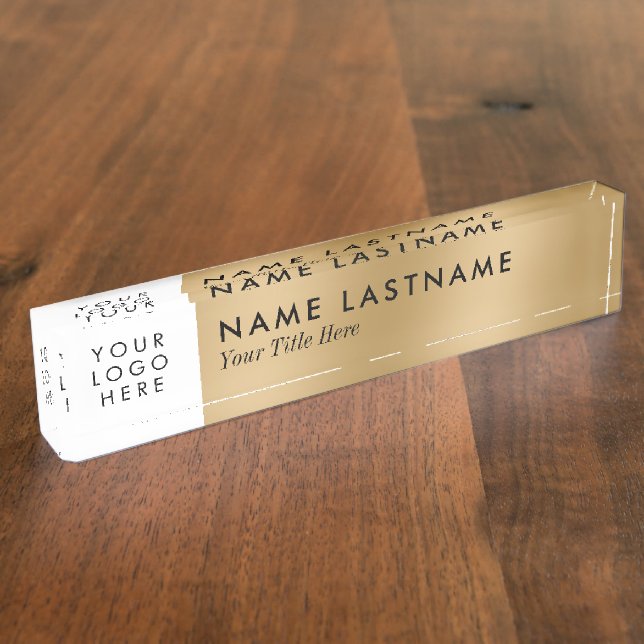 Custom Logo Faux Gold Minimalist Modern Nameplate (Side)