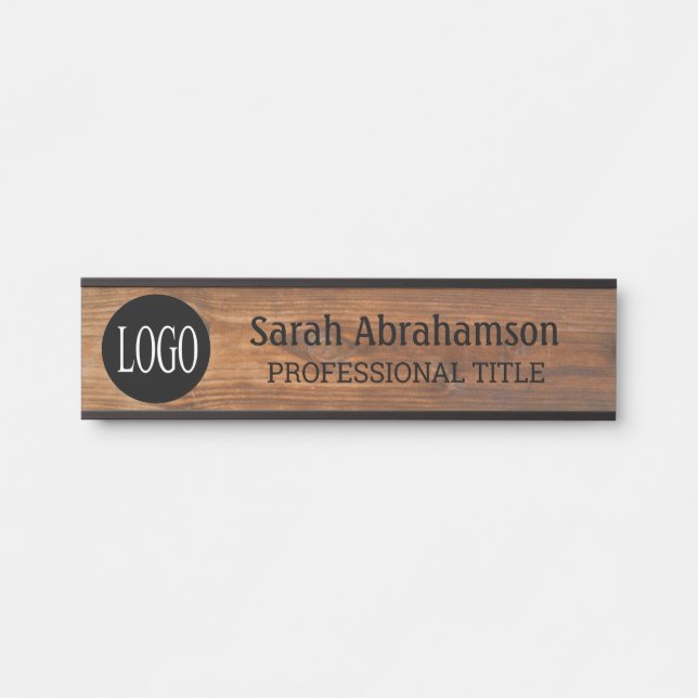 Custom Logo Faux Wood Grain Office Door SIgn (Front)