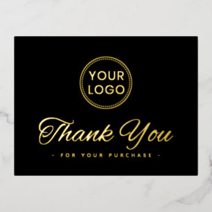 Custom logo foil elegant black thank you postcard