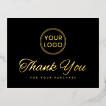 Custom logo foil elegant black thank you postcard