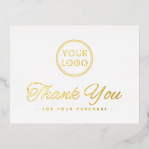 Custom logo foil elegant white thank you postcard