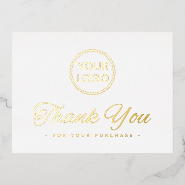 Custom logo foil elegant white thank you postcard (Front)