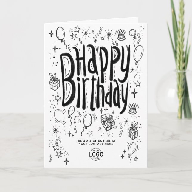Custom Logo Fun Doodle Business Happy Birthday Card (Front)