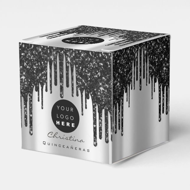 Custom Logo Glitter Black Drips Boutique Silver  Favor Box (Front Side)