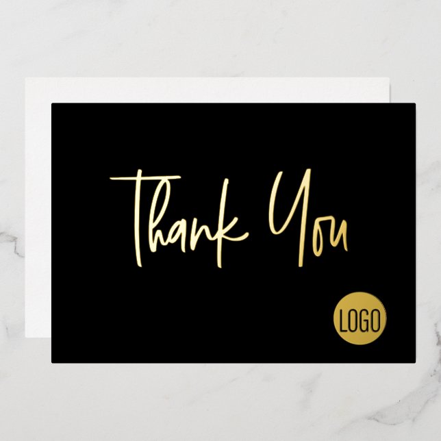 Custom logo Gold Black Business Thank you Foil Holiday Card (Front/Back)