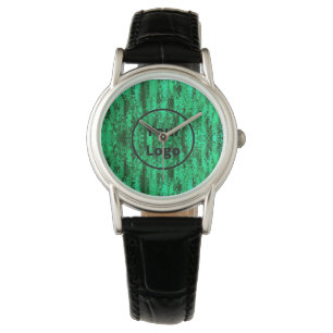 Custom logo green and  black pixel pattern watch