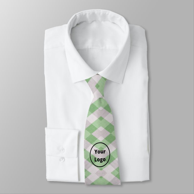 Custom logo green and white geometric print tie (Tied)