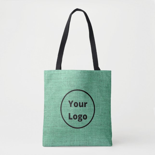 Custom logo green burlap tote bag (Front)