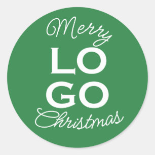 Custom Logo Green Merry Christmas Classic Round Sticker