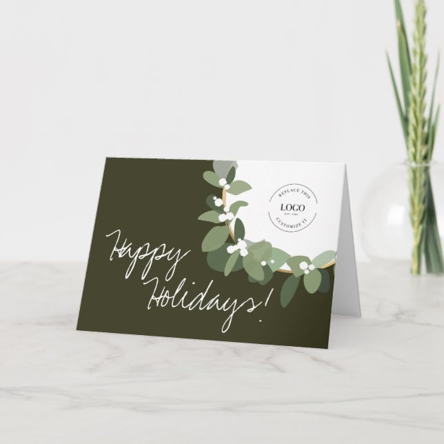 Custom Logo Green Wreath Christmas 2024 Holiday Card (Front)