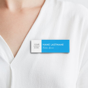 Custom Logo Here Sky Blue Elegant White Title Name Tag