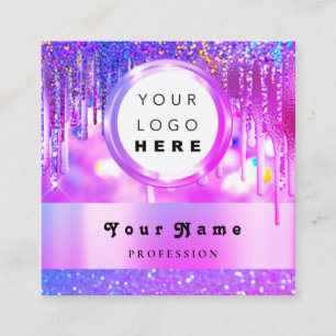 Custom Logo Holographic Pink Glitter Drips VIP Square Business Card