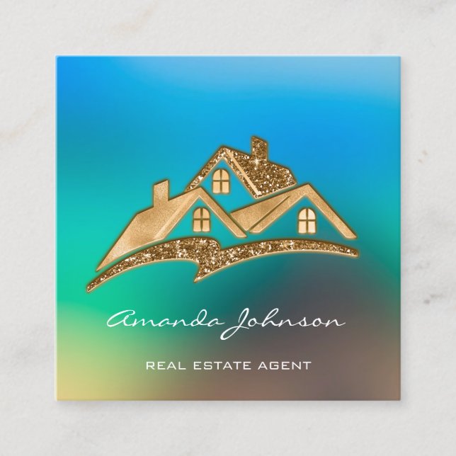 Custom Logo House Real Estate Agent  Gold Custom Square Business Card (Front)