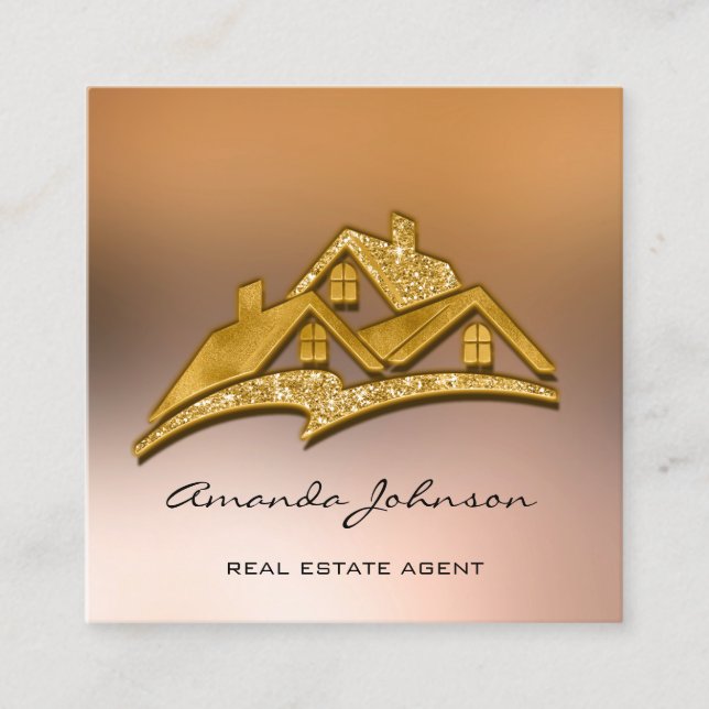 Custom Logo House Real Estate Agent Home Gold Square Business Card (Front)