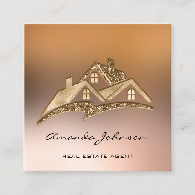 Custom Logo House Real Estate Agent Home Roof Square Business Card (Front)