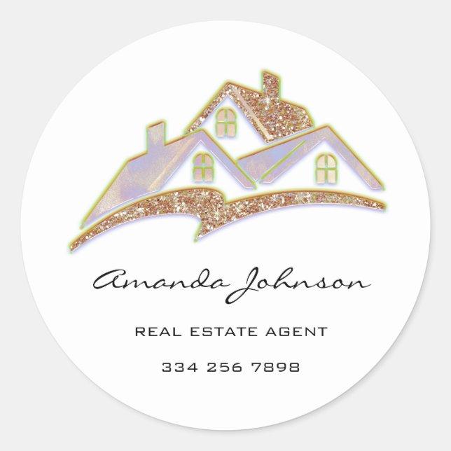 Custom Logo House Real Estate Agent Pink Purple Classic Round Sticker (Front)